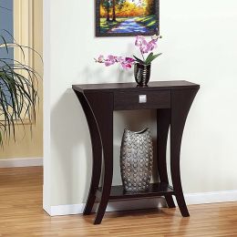 Wooden Console Sofa Side End Table With 1 Drawer and Open Shelf; Dark Brown; DunaWest