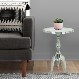 Traditional Style Aluminum Accent Table With Pedestal Base; Silver