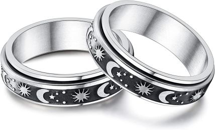 Fidget Spinner Rings for Women Men Stainless Rotatable Ring Moon Star Daisy Fidget Rings for Anxiety Stress Relieving Size 6