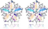 18k White Gold Cherry Blossom Flower Stud Earrings for Women 12mm Austria Aurora Crystals Sakura Earrings Birthday Anniversary Jewelry