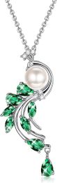 Pearl Peacock Necklace for Women 925 Sterling Silver Freshwater White Pearl Pendant Necklace with CZ Mother's Day Gift