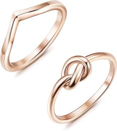 2 Pcs Stainless Engagement Rings for Women Thumb Love Knot Ring Size 4