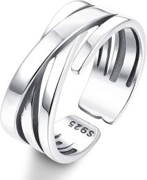 925 Sterling Adjustable Vintage Ring for Women Men Wrap Wide Statement Ring Open Stackable Thumb Punk Rings Size 6