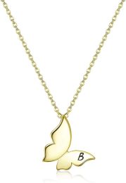 925 Sterling Initial Necklaces 18K Gold Plated Butterfly Letter Pendant Necklace Minimalist Butterfly Choker Necklaces for Women