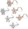 6Pcs 20G Flower Nose Rings L Shaped Nose Rings Snowflake Nose Stud Screw Nose Rings Butterfly Nose Stud for Women Men