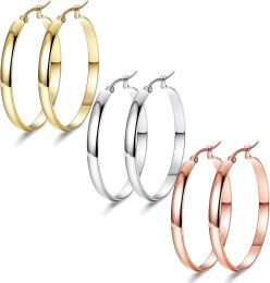3 Pairs Clip On Hoop Earrings for Women Large Looped Earings Set 3 Colors in /Ear Rings Elegant Personalized Gift 30mm; 40mm; 50mm; 60mm Ear Hoops