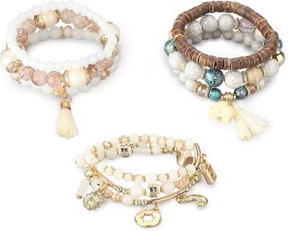 9Pcs Bohemian Beaded Bracelets for Women Girls Multilayer Stretch Stackable Bracelet Set Multicolor Jewelry