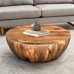Mango Wood Coffee Table In Round Shape Dark Brown; DunaWest