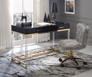 Writing Desk; Adiel Built-in USB Port ; Black & Gold Finish AL