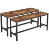 Wooden Top Indoor Bench with Metal Legs; Set of 2; Rustic Brown and Black; DunaWest