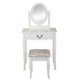Vanity Table and Chair Set, Makeup Dressing Table with 360Ã‚Â° Rotating Mirror and Large Drawer