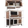 2-Tier Wooden Rabbit Hutch with Wheels, Indoor/Outdoor Pet House with Removable Tray