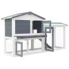 vidaXL Outdoor Large Rabbit Hutch Gray and White 57.1"x17.7"x33.5" Wood