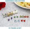 27 Pairs Multiple Stud Earrings for Women Girls Cute Animal-Face Crystals and Faux Pearl Earrings Set