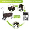 YSSOA Rolling Collapsible Garden Cart Camping Wagon; with 360 Degree Swivel Wheels &amp; Adjustable Handle; 220lbs Weight Capacity; Brown