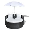 vidaXL Patio Bed with Parasol Black Poly Rattan
