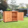 Double Doors Fir Wooden Garden Yard Shed Lockers Outdoor Storage Cabinet Unit Orange Red