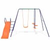vidaXL Swing Set with Slide and 3 Seats Orange