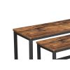 Wooden Top Indoor Bench with Metal Legs; Set of 2; Rustic Brown and Black; DunaWest