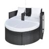 vidaXL Patio Bed with Parasol Black Poly Rattan