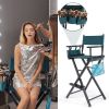 High Quality Solid Hardwood & Polyester Folding Makeup Chair Dark Green
