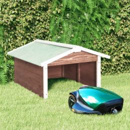 vidaXL Robotic Lawn Mower Garage 28.3"x34.3"x19.7" Mocca and White Firwood