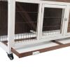 2-Tier Wooden Rabbit Hutch with Wheels, Indoor/Outdoor Pet House with Removable Tray