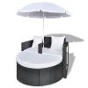 vidaXL Patio Bed with Parasol Black Poly Rattan