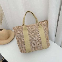 Wholesale Ladies Woven Handbag Beach Bag Multicolor (Color: Khaki)