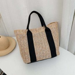 Wholesale Ladies Woven Handbag Beach Bag Multicolor (Color: Black)