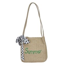 Wholesale Ladies Straw Vintage Shoulder Bags (Color: Khaki)