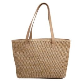 Wholesale Hand Knitted Round Straw Beach Bag (Color: Khaki 2)