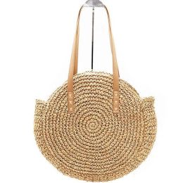 Wholesale Hand Knitted Round Straw Beach Bag (Color: Brown 1)