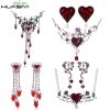Gothic Necklace Earrings Set for Women Punk Jewelry Sets Red Crystal Heart Rose Choker Tassel Earring Halloween Party Jewelry