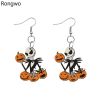 Rongwo Cartoon Halloween Theme Drop Earrings Nightmare Ghost Jack Skull Pumpkin Horror Wood Pendant Dangle Earring for Women