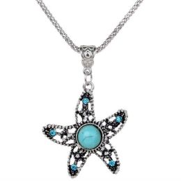 Wholesale starfish butterfly owl elephant turquoise peacock necklace (Color: starfish 361180)