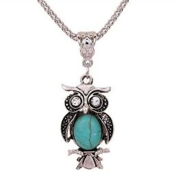 Wholesale starfish butterfly owl elephant turquoise peacock necklace (Color: owl 200003760)