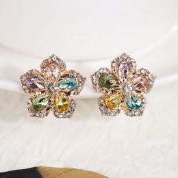 Pink Petal Zircon Stud Earrings Personalized Flowers (Color: Color)