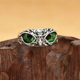 Owl Multicolor Eye Ring Vintage Open Adjustable Rings (Color: Green Eyes)