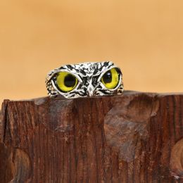 Owl Multicolor Eye Ring Vintage Open Adjustable Rings (Color: Yellow Eyes)