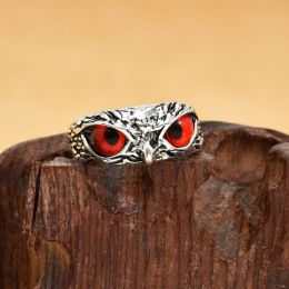 Owl Multicolor Eye Ring Vintage Open Adjustable Rings (Color: Red Eyes)