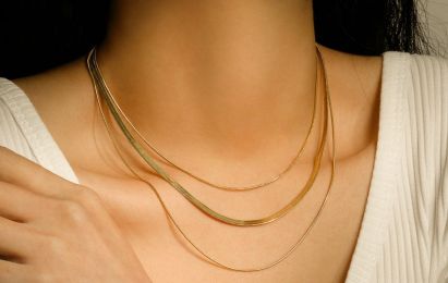 Triple Snake Chain Necklace Women's Stacked Jewelry 14k Gold Plated Stainless Steel (select: JDBDK827-gold)