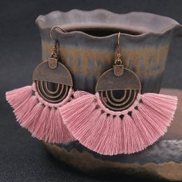 Bohemian Jewelry Fashion hollow round Women Boho Tassel Earrings (Color: White)