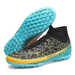 Plus Big Size 35-48 High Ankle Couple Sneaker Men TF Profession Football Chaussure Kids Outdoor Cleats Short Spikes Soccer Shoes (Color: Black)