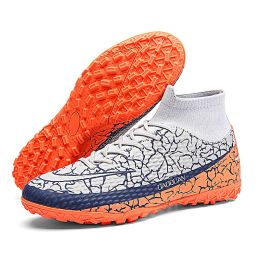 Plus Big Size 35-48 High Ankle Couple Sneaker Men TF Profession Football Chaussure Kids Outdoor Cleats Short Spikes Soccer Shoes (Color: see chart)