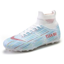 Plus Big Size 35-48 High Ankle Couple Sneaker Men TF Profession Football Chaussure Kids Outdoor Cleats Short Spikes Soccer Shoes (Color: MULTI)