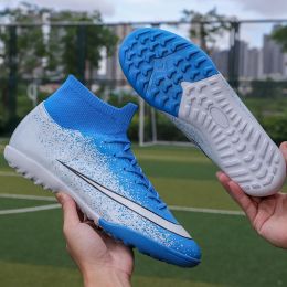 New Football Shoes Man Soccer Boots Artificial Grass Original Superfly High Ankle Kids Shoes Crampons Outdoor Sock Cleats Shoes (Color: Red)