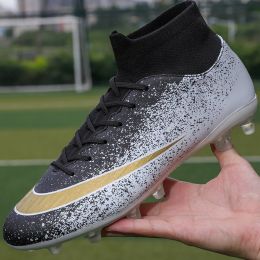 New Football Shoes Man Soccer Boots Artificial Grass Original Superfly High Ankle Kids Shoes Crampons Outdoor Sock Cleats Shoes (Color: Gold)