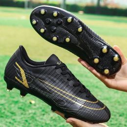 Ultra-light Ronaldo Ourdoor Soccer Shoes Quality American Football Boots Futsal Cleats Football Training Sneaker TF FG Footwear (Color: 141-AG-Black)