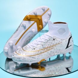 Ultra-light Ronaldo Ourdoor Soccer Shoes Quality American Football Boots Futsal Cleats Football Training Sneaker TF FG Footwear (Color: 149-FG-white)